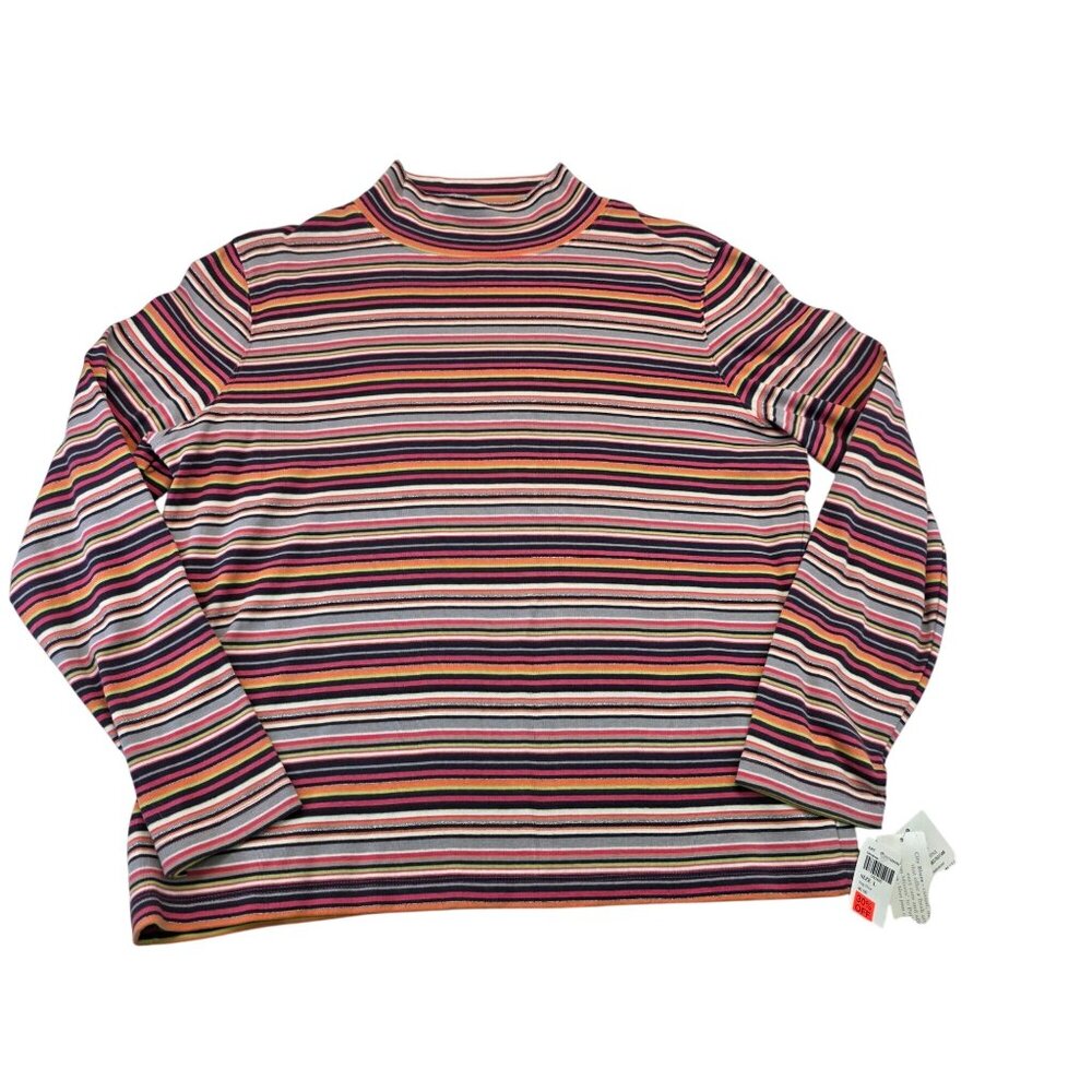 Vintage City Blues Striped Mock Neck Top L Multicolor Indie Colorful Rainbow Y2K